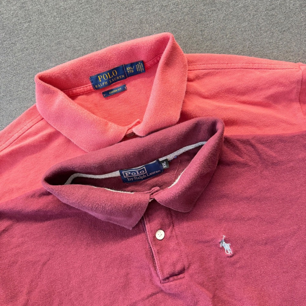 Lot of 2 Polo Ralph Lauren Mens XXL Polo Shirts Pink Burgundy Custom Fit Pique